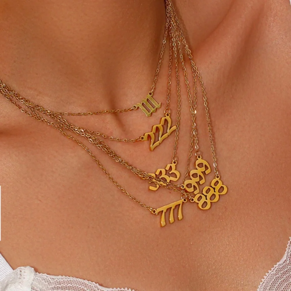 222 Angel Number Necklace Gold or Silver 18 inch length‎ Stainless Steel